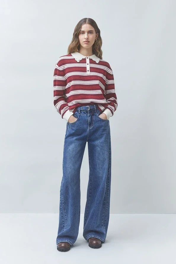 Suncoo Pull Prego stickad tröja i burgundy