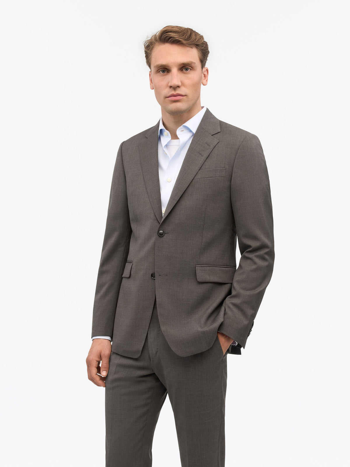 Justin Semi Slim-Fit Kavaj - Mörkbrun – modellbild
