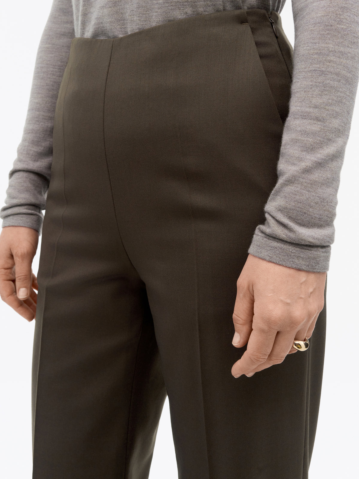 Eedit Mid-Waist Ullbyxor - Mörkbrun – detalj