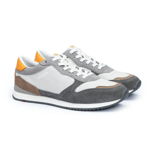 Herrsneakers i grått och vitt med orange och bruna detaljer, klassisk sportig design