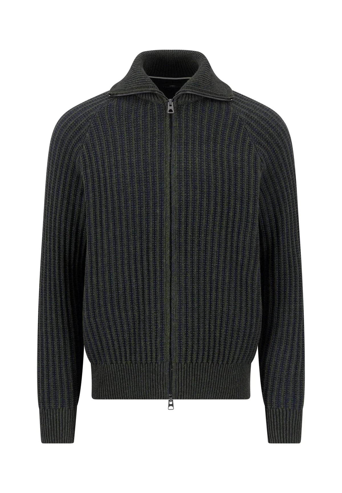 Fynch-Hatton Zip Cardigan 2-tone rib i cypress