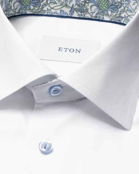Eton vit skjorta herr bomull kontrastmönster på krage