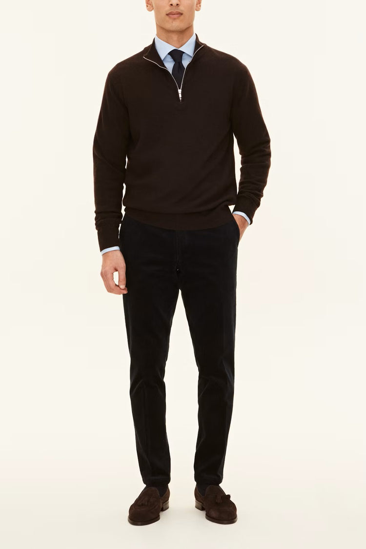 Regular Fit Half Zip Tröja Ull-Kashmir - Brown Flannel