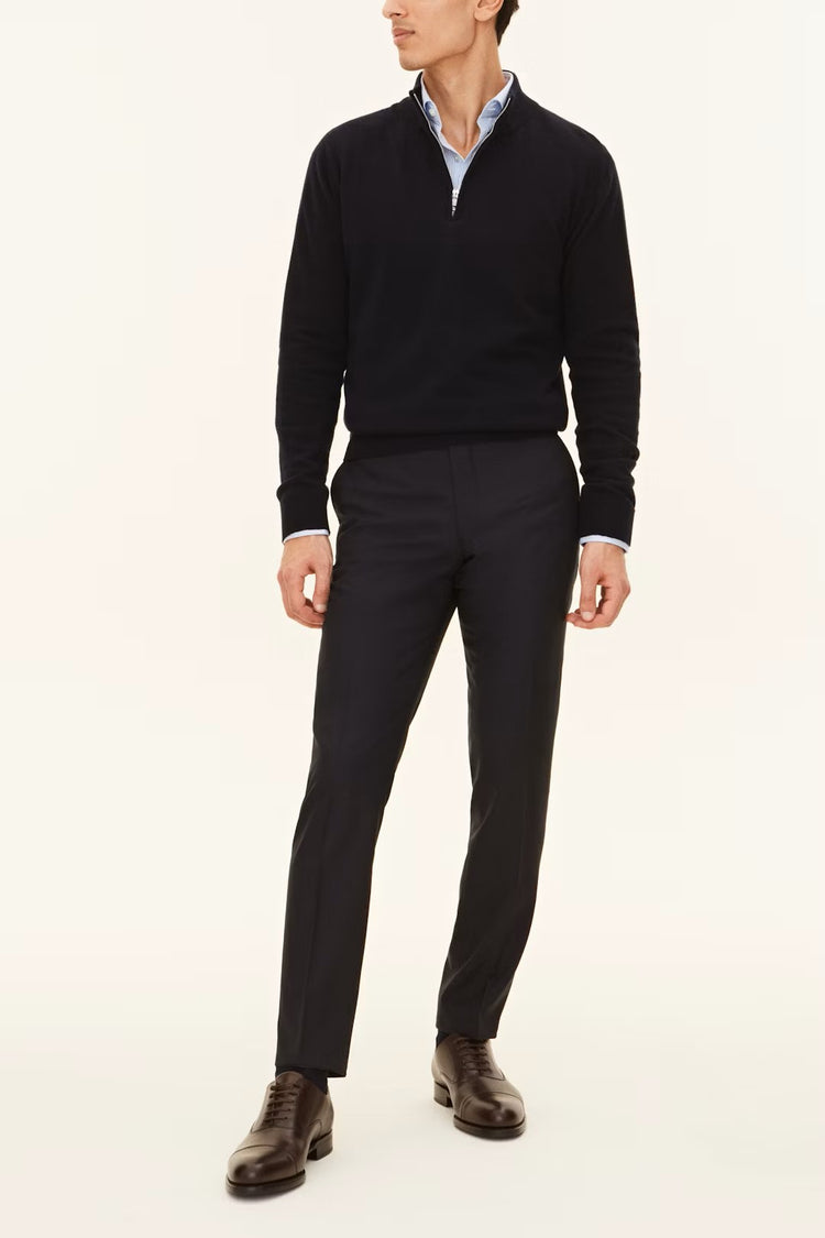 Regular Fit Half Zip Tröja Ull-Kashmir - Mörkblå