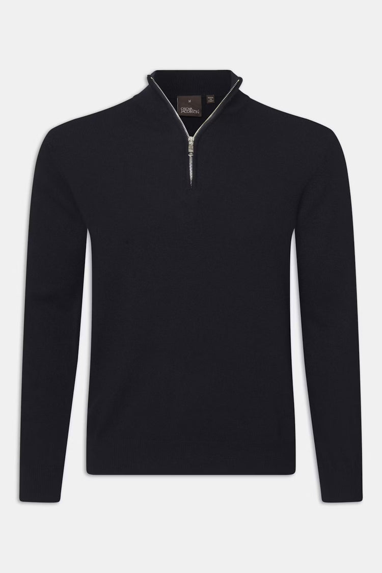 Regular Fit Half Zip Tröja Ull-Kashmir - Mörkblå