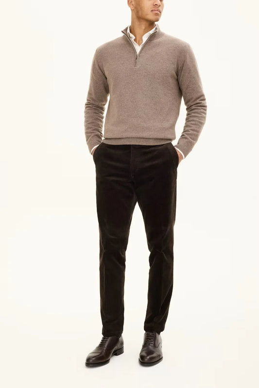 Patton Half Zip herr tröja i beige, halvzip, klassisk stil, lång ärm