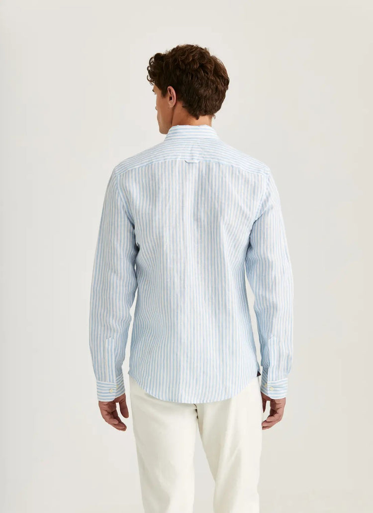 Douglas Linen Stripe Shirt-Classic Fit - 56 Blue
