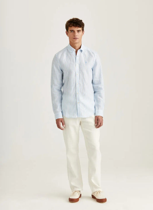 Douglas Linen Stripe Shirt-Classic Fit - 56 Blue