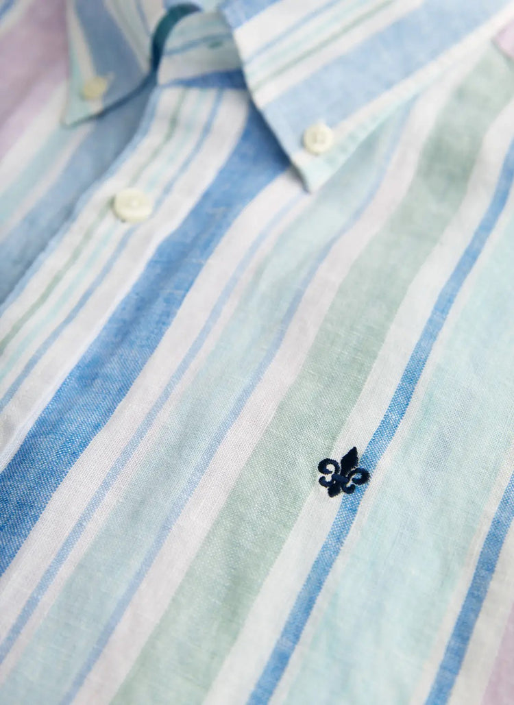 Happy Linen Stripe Shirt-Classic Fit - 67 Turquoise