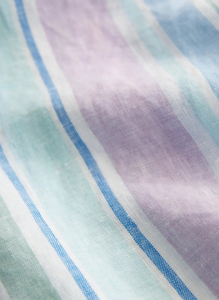 Happy Linen Stripe Shirt-Classic Fit - 67 Turquoise