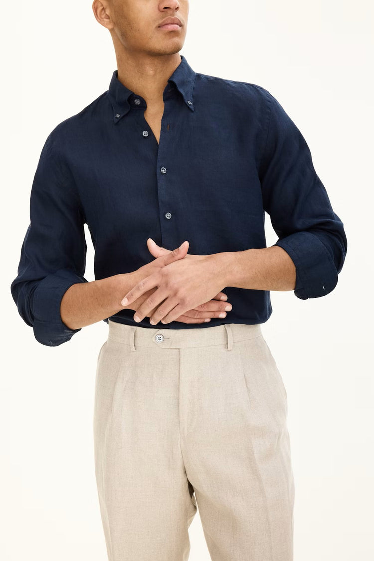 Regular Fit Linneskjorta - Mörkblå