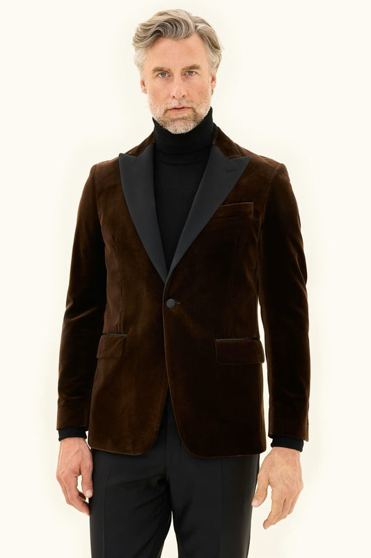 Frampton Velvet Blazer - Brown Elk