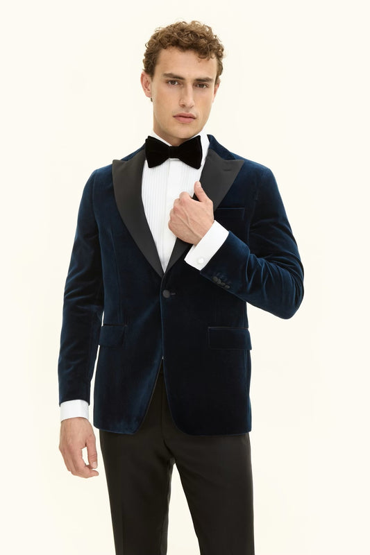 Frampton Velvet Blazer - Light Navy