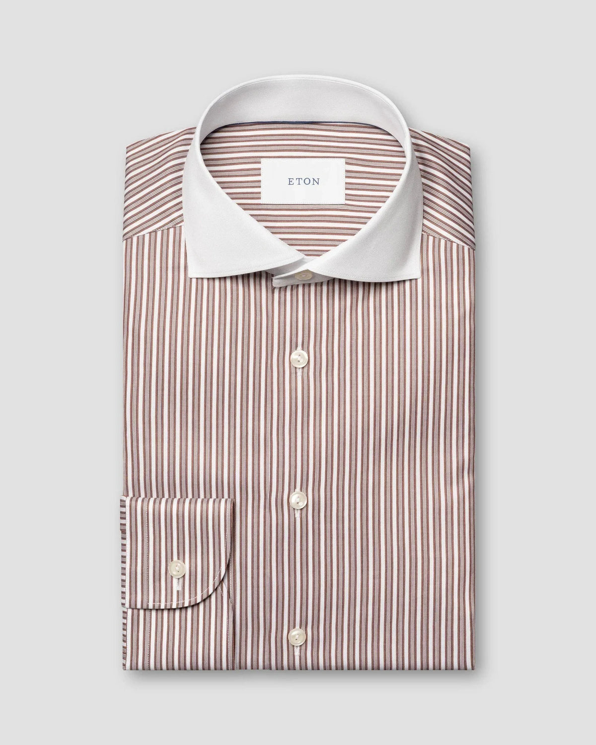 Randig Signature Twill-skjorta med vit krage Contemporary - Rödbrun – framsida