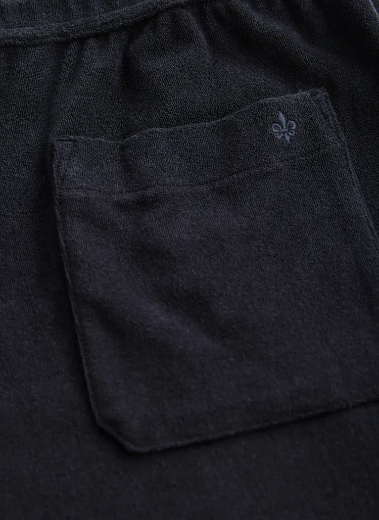 Delon Terry shorts mörkblå herr med ficka och broderad detalj