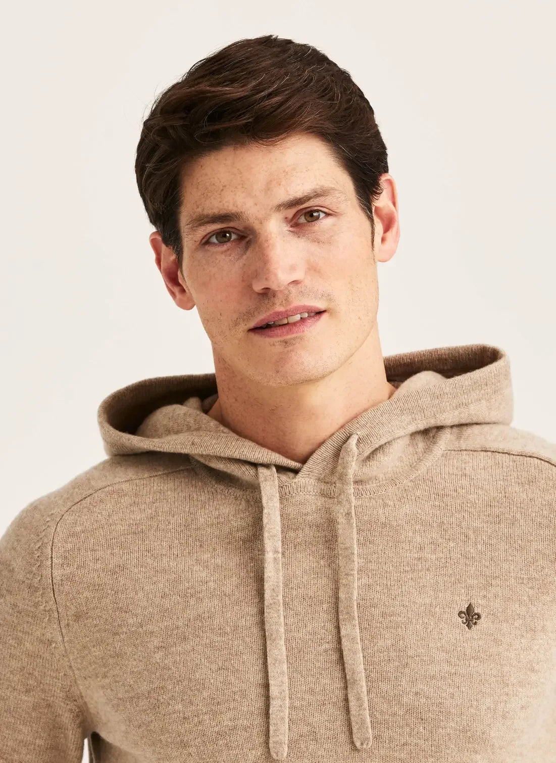 Morris Hertford Hood khaki stickad hoodie herr