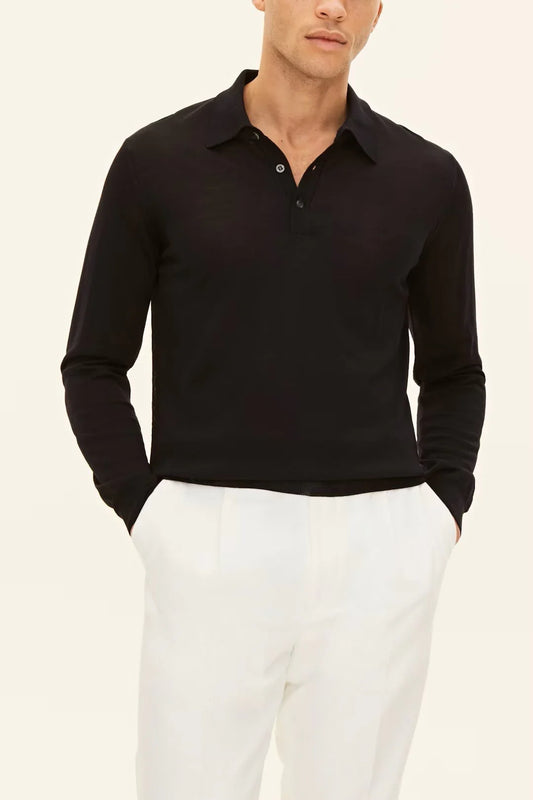 Melvin långärmad polotröja herr piké, mörkblå, klassisk stil