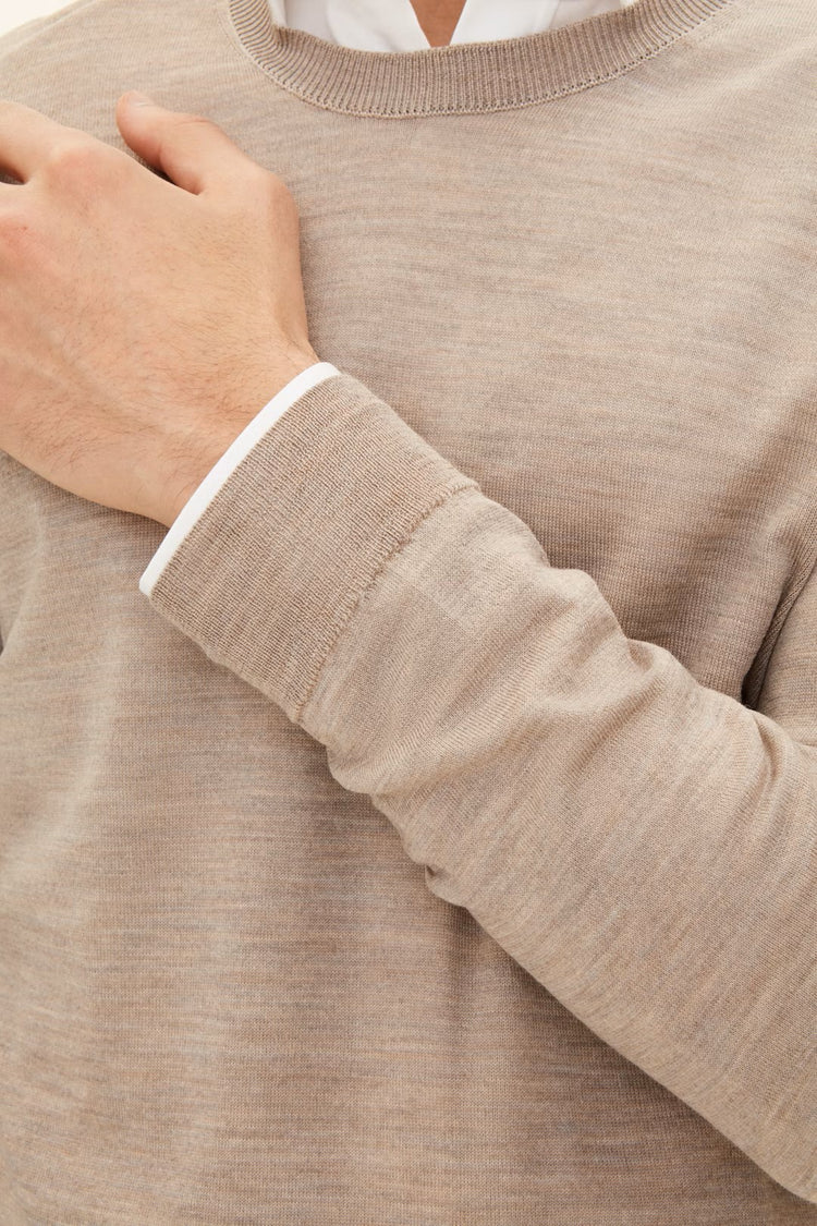 Regular Fit Rundhalsad Tröja Extra Fine Merinoull - Baked Beige