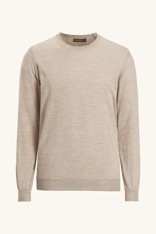 Miguel rundhals herr tröja i beige, långärmad och klassisk passform