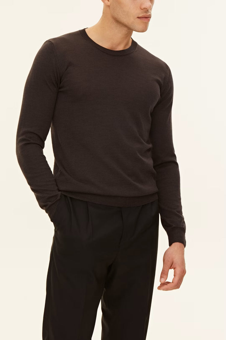 Regular Fit Rundhalsad Tröja Extra Fine Merinoull - Brown Flannel