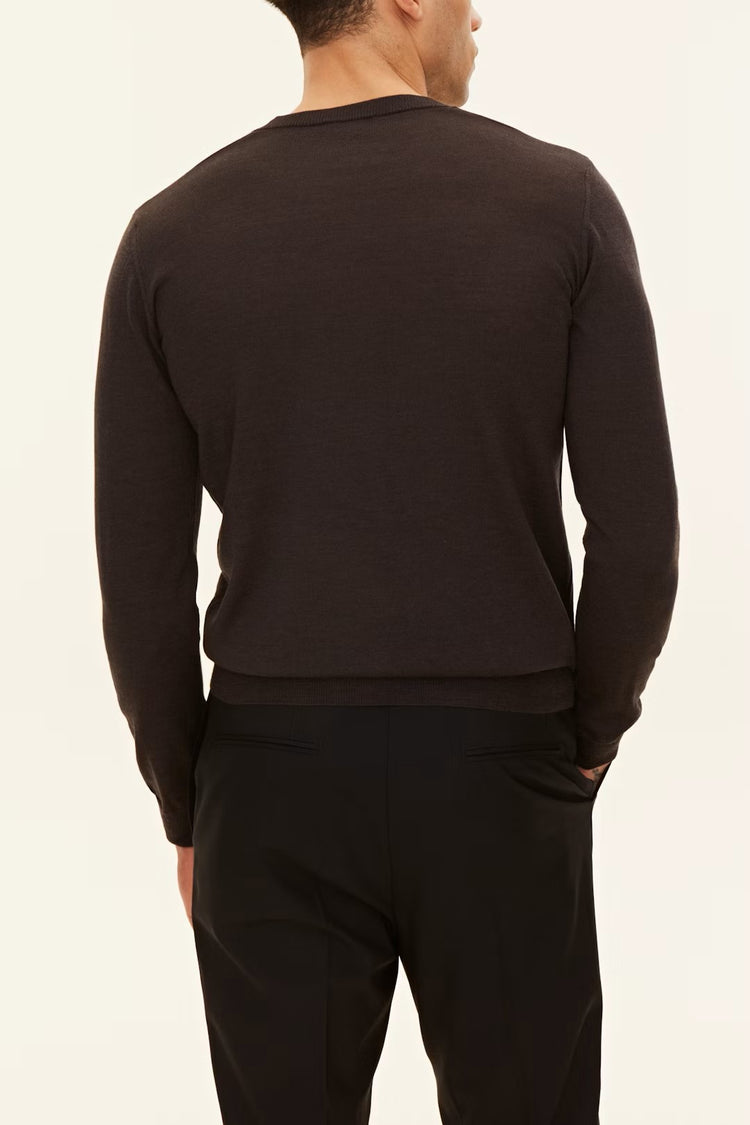 Regular Fit Rundhalsad Tröja Extra Fine Merinoull - Brown Flannel