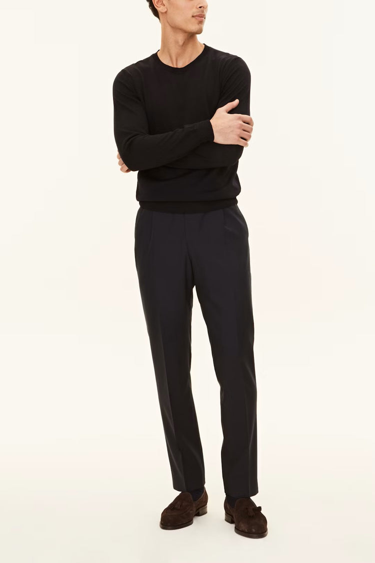 Regular Fit Rundhalsad Tröja Extra Fine Merinoull - Night Blue