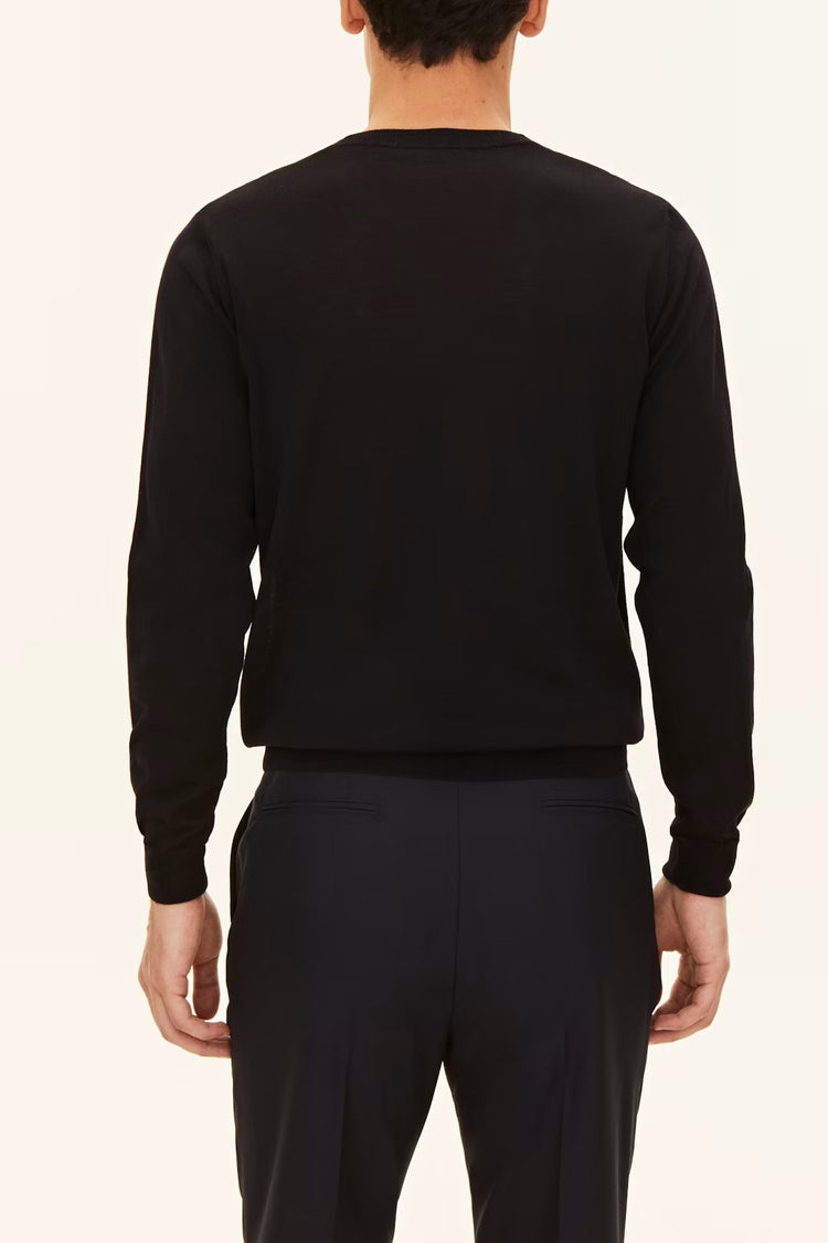 Regular Fit Rundhalsad Tröja Extra Fine Merinoull - Night Blue