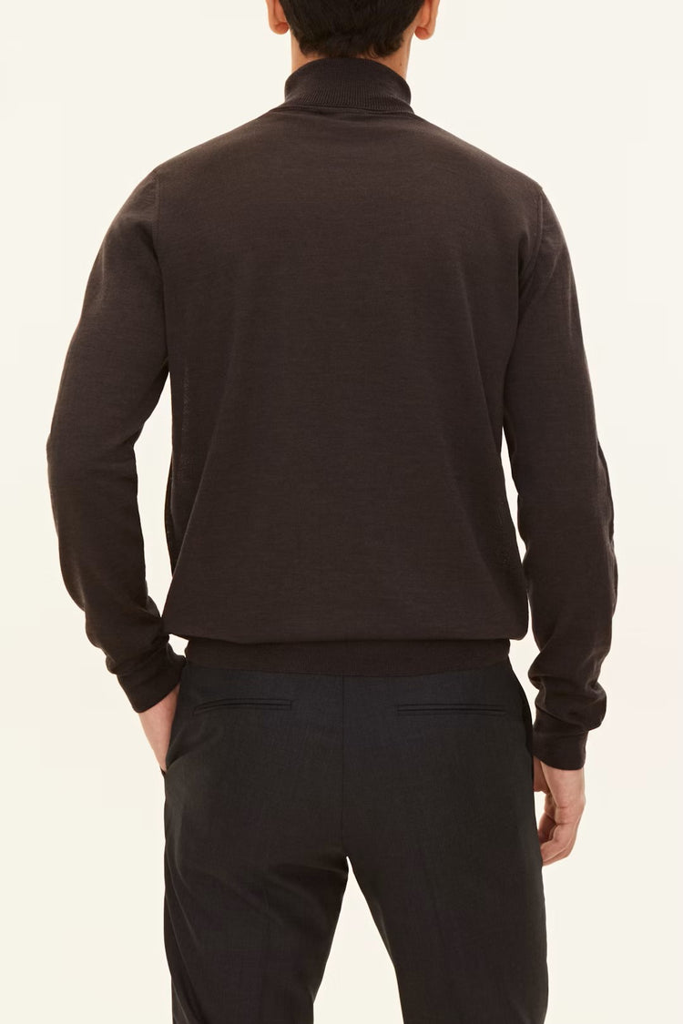 Regular Fit Polotröja Extra Fine Merinoull - Brown Flannel