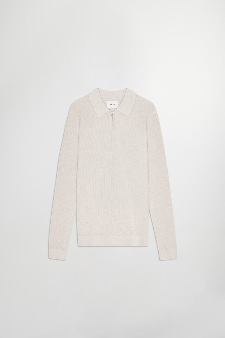 Hansie Ribbed Half Zip Polo - Ivory