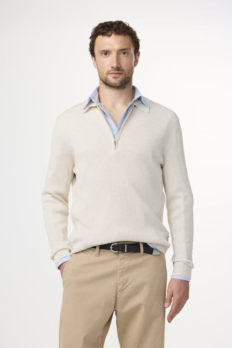 Hansie Ribbed Half Zip Polo - Ivory
