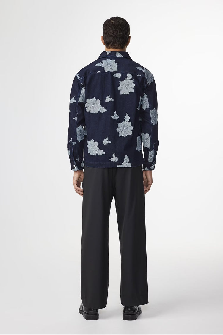 Adwin Fil-coupé jacquard Skjorta - Blue Denim