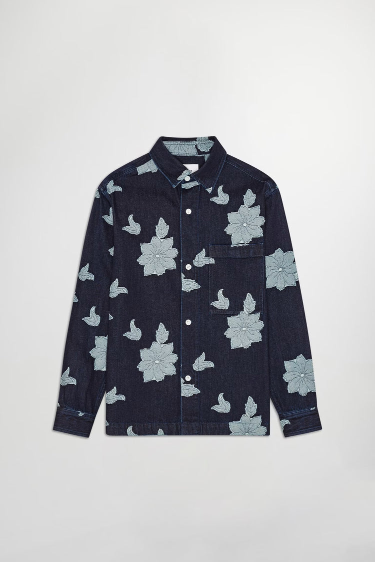 Adwin Fil-coupé jacquard Skjorta - Blue Denim