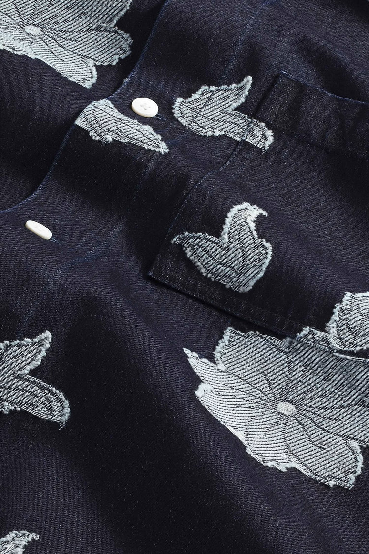 Adwin Fil-coupé jacquard Skjorta - Blue Denim