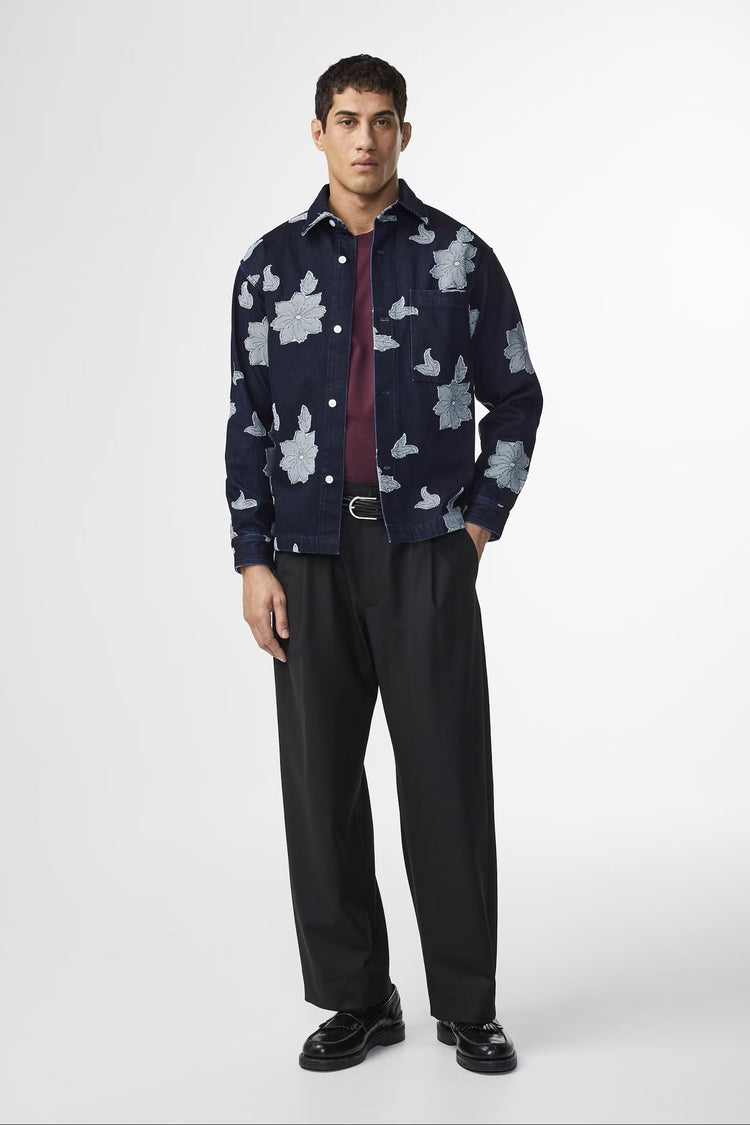 Adwin Fil-coupé jacquard Skjorta - Blue Denim