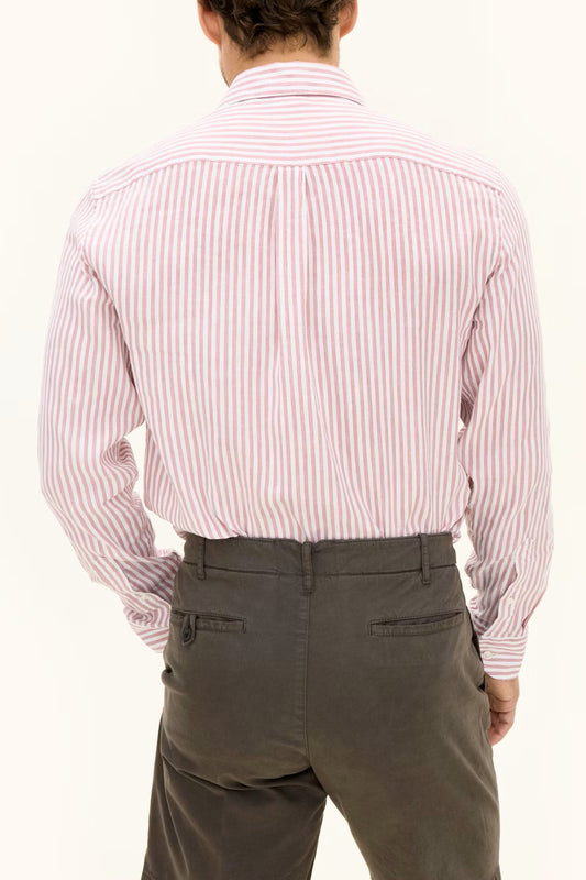 Reg Fit Wide Spread Linen Venetian Stripe Shirt - 685 Light Faded Pink