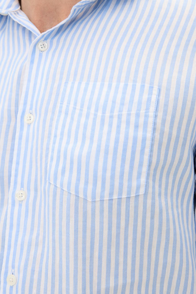 Reg Fit Wide Spread Linen Venetian Stripe Shirt - 289 Smog Blue