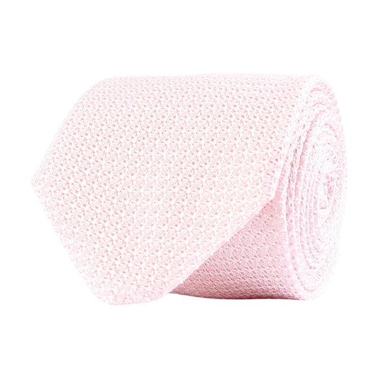 Ljusrosa stickad slips i bomull, herraccessoar, elegant mönster mot vit bakgrund