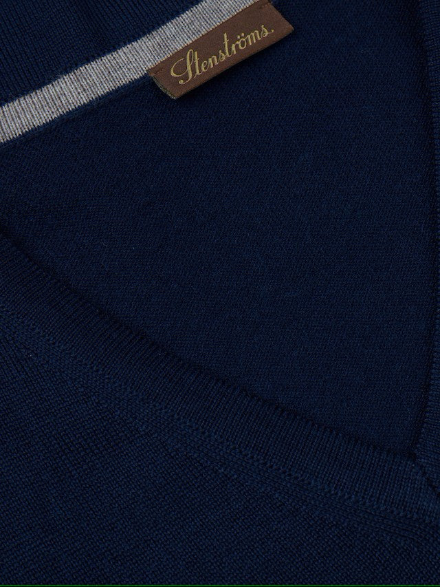 Sweater Knitted V-Neck Merino Wool - 190 Navy