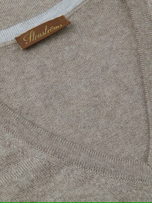 Sweater Knitted V-Neck Merino Wool - 260 Light Brown