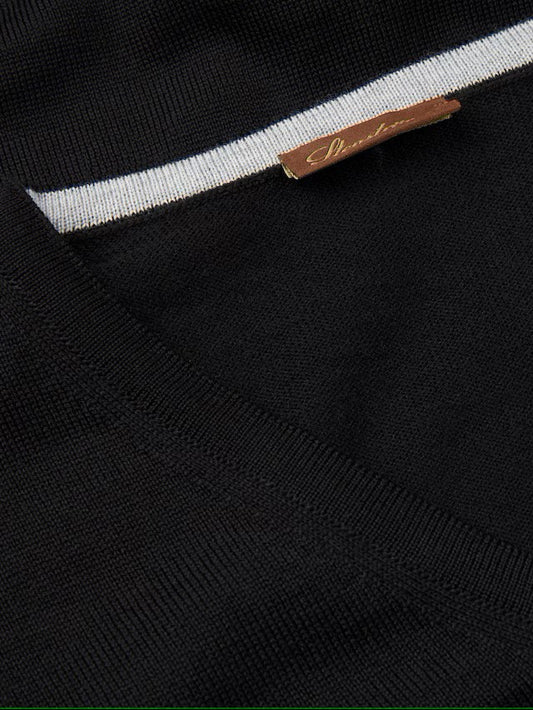 Sweater Knitted V-Neck Merino Wool - 600 Black