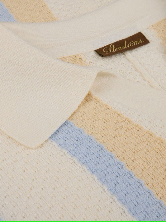 Polo Shirt Knitted Stripe Textured Hemp Cotton - 052 Offwhite stripe