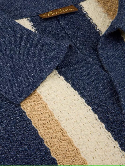Polo Shirt Knitted Stripe Textured Hemp Cotton - 152 Blue stripe