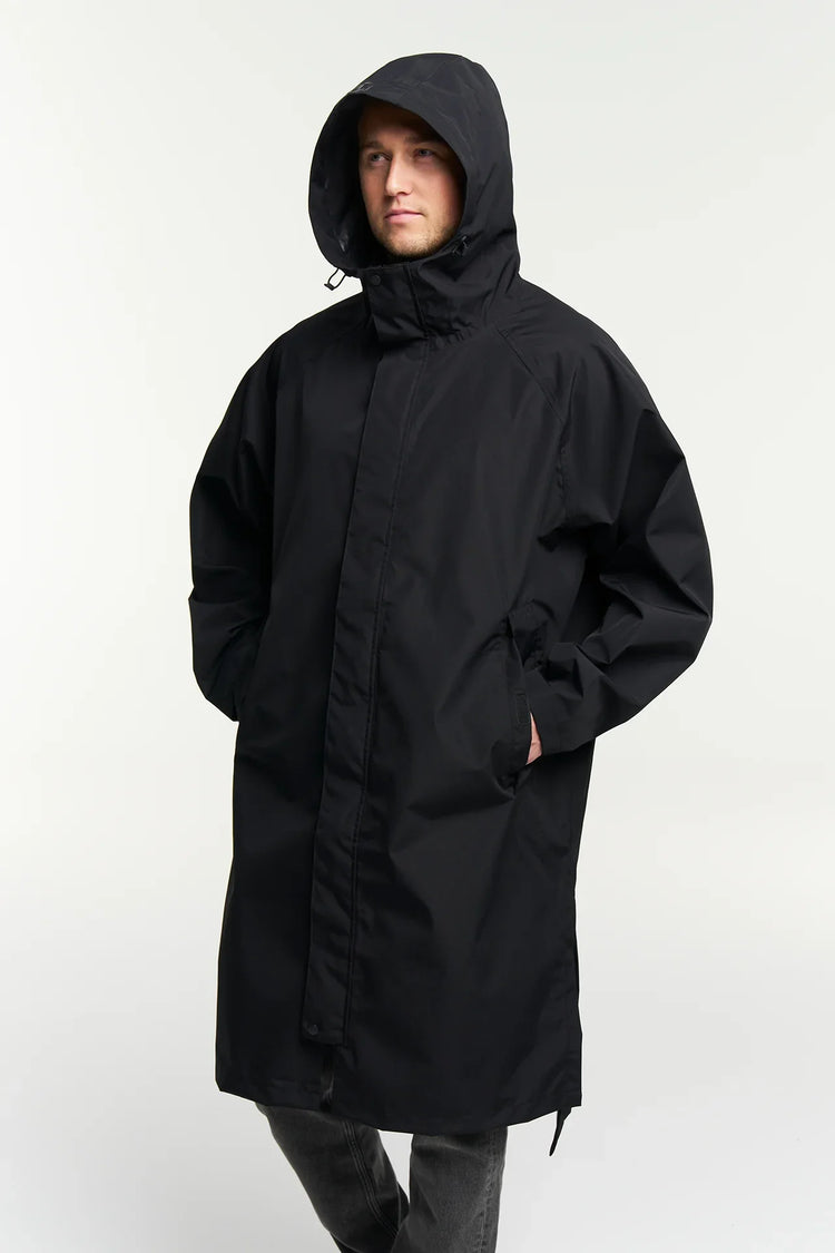 Svart Drizzle Parka unisex regnjacka med huva