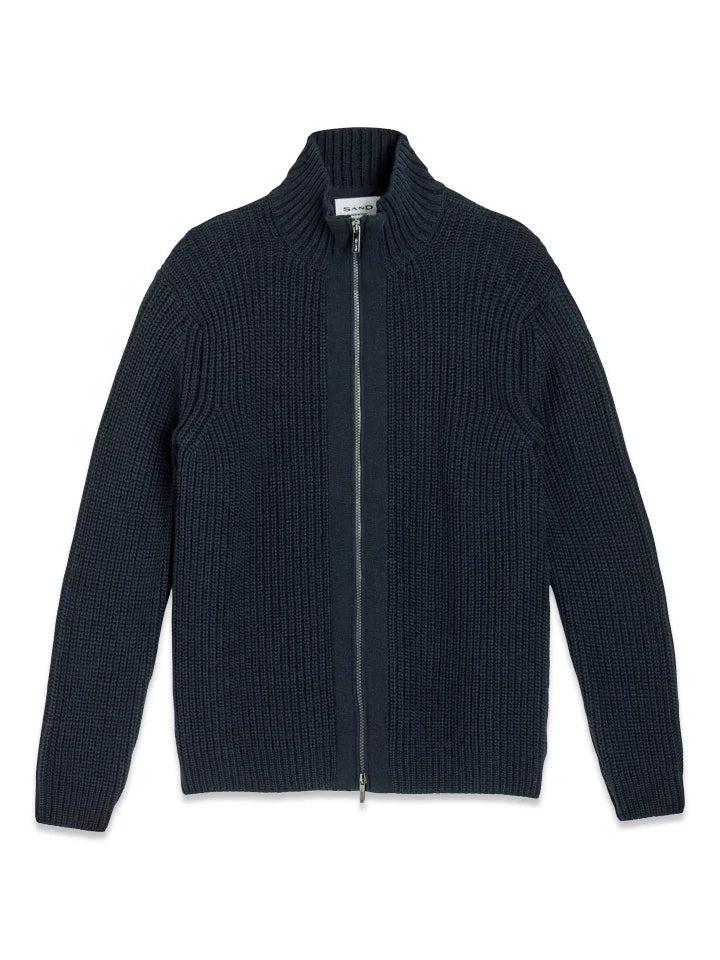 Full Zip High Neck Sweater - Dark Navy Blue – framsida