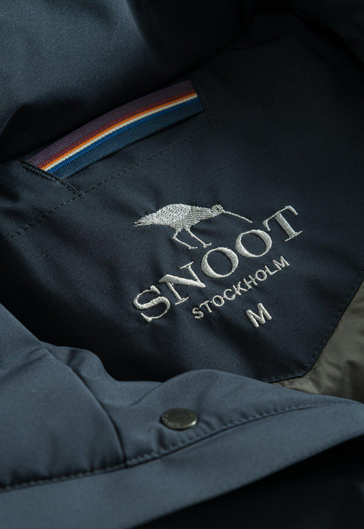 Snoot herr jacka med broderad logotyp och randigt nackband, marinblå