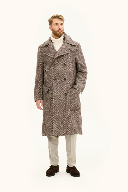 Dubbelknäppt Rock Fiskbensvävd Struktur - Coffe Brown