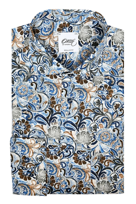 Skjorta Oscar of Sweden - 316 NAVY BLUE PRINT