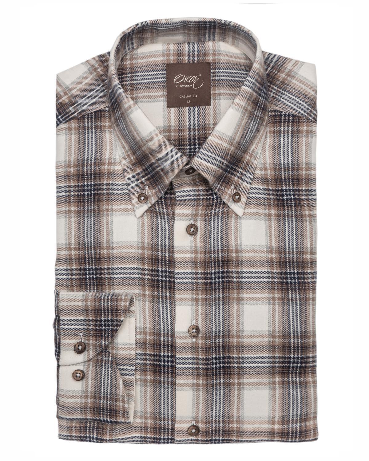 Brun rutig flanellskjorta Casual fit – framsida