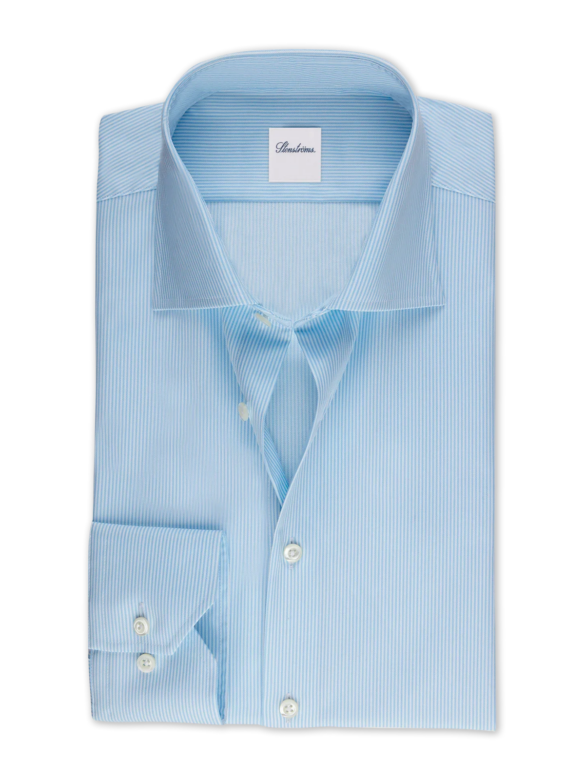Smalrandig twillskjorta Slimline, XL-ärmar - Ljusblå – framsida
