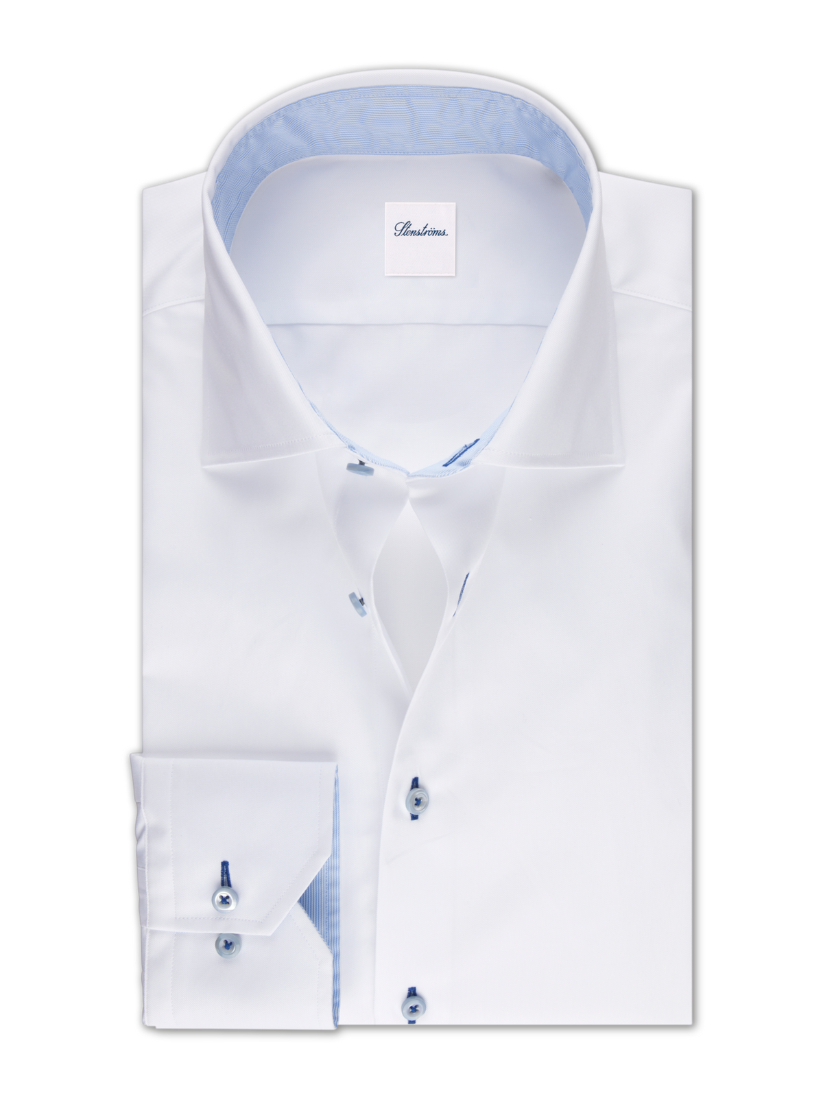 Kontrastskjorta i twill Slimline, extra långa ärmar - Vit – framsida